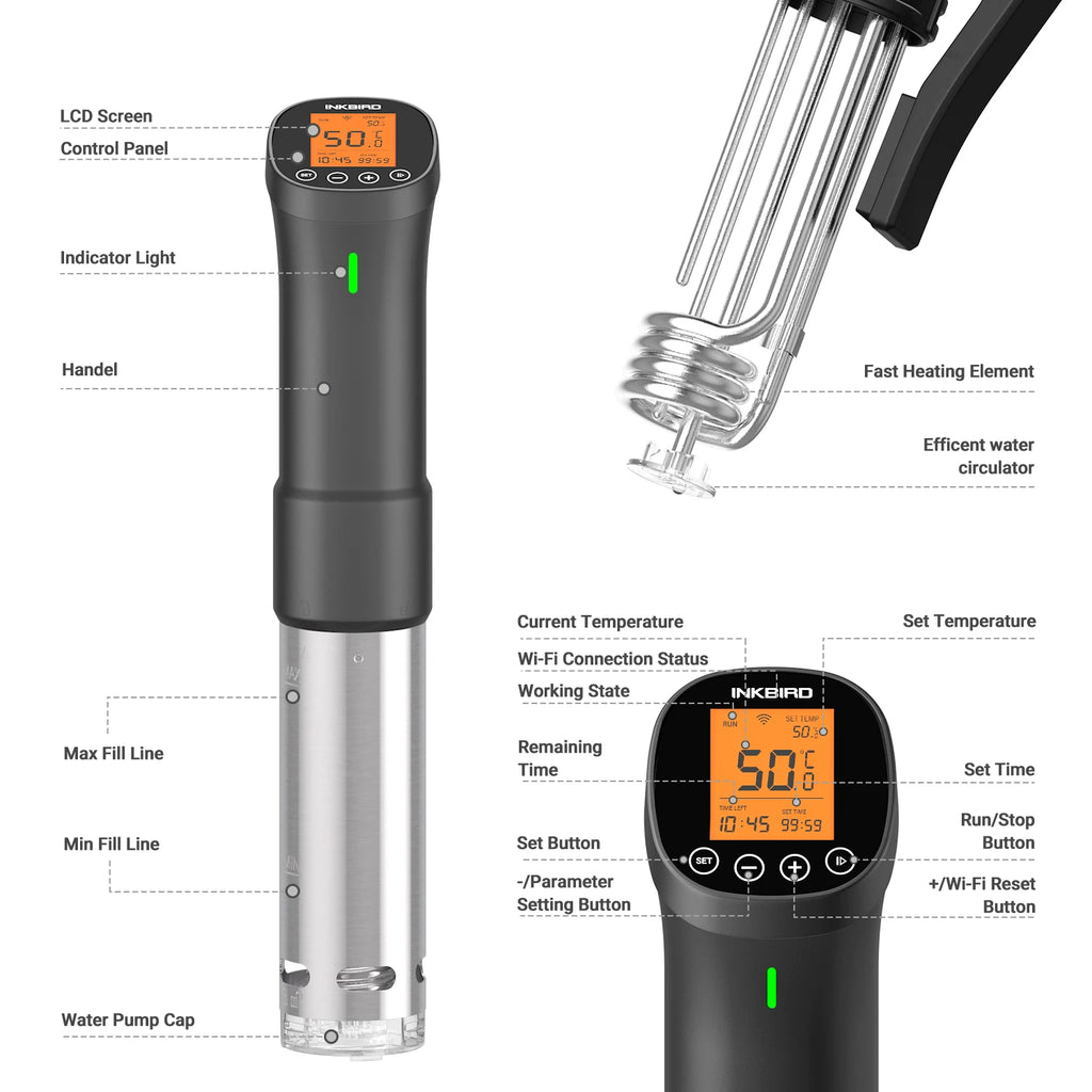 INKBIRD Culinary Sous Vide ISV-200W Wi-Fi Precision Cooker, Powerful & Durable Immersion Circulator with Stainless Steel Components
