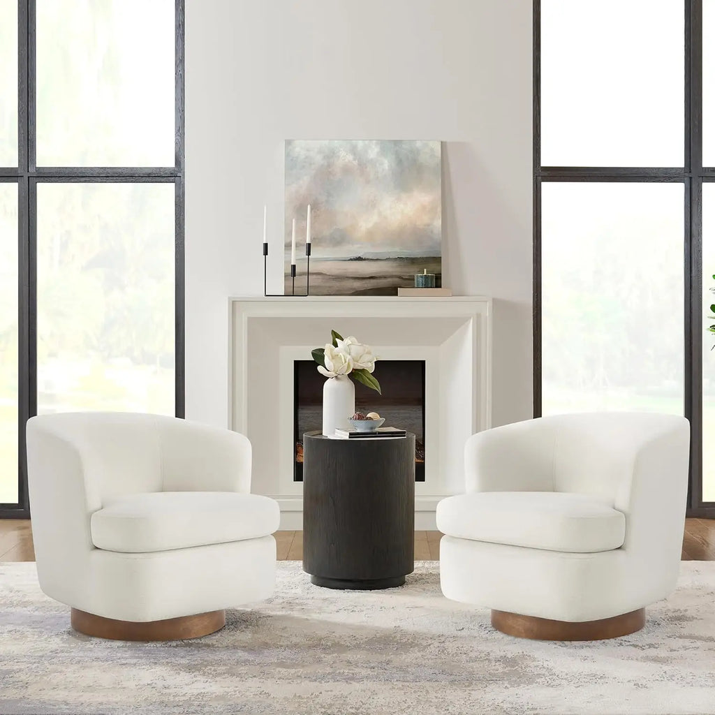 Swivel Accent Chair, Barrel Armchair with Upholstered Performance Fabric and Wood Base for Bedroom Waiting Living Room, 2 PCS