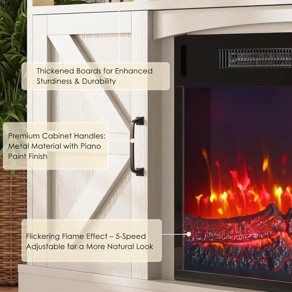 TV Stand with Fireplace, 59" Entertainment Center with LED Lights, for 65" TVs, with Opening Shelves and Storage Cabinet