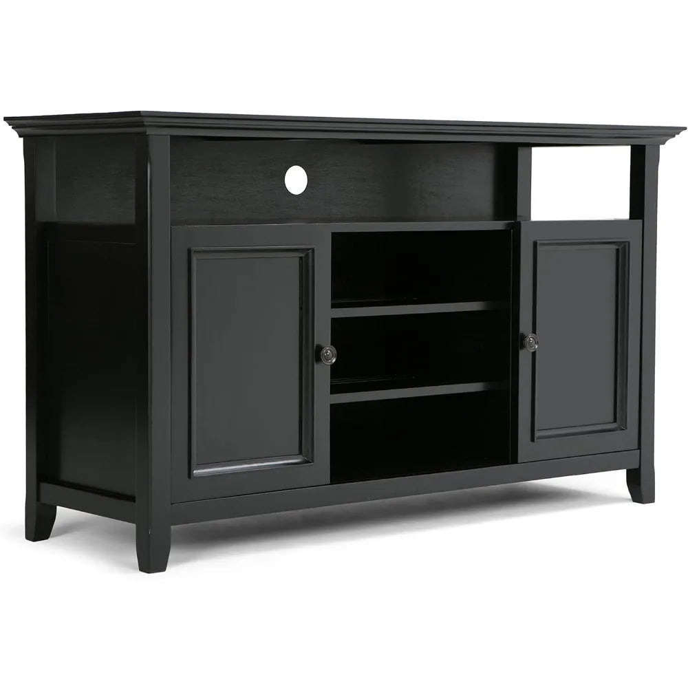 Solid Wood Universal TV Media Stand, 54 Inch Wide, Transitional, Living Room Entertainment Center, Storage Cabinet