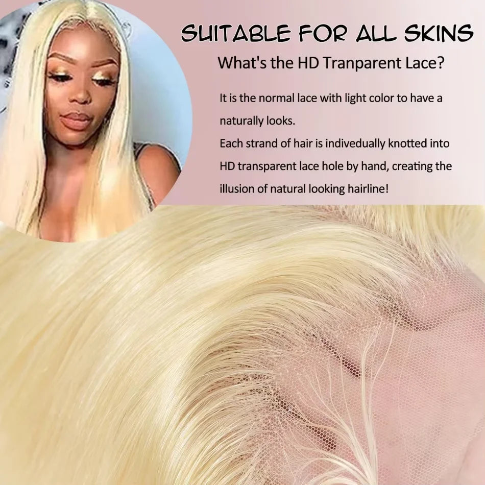 250% Density Human Hair Wig 613 Honey Blonde Colored Lace Front Wigs Straight Human Hair 13x6 HD Lace Frontal Wig