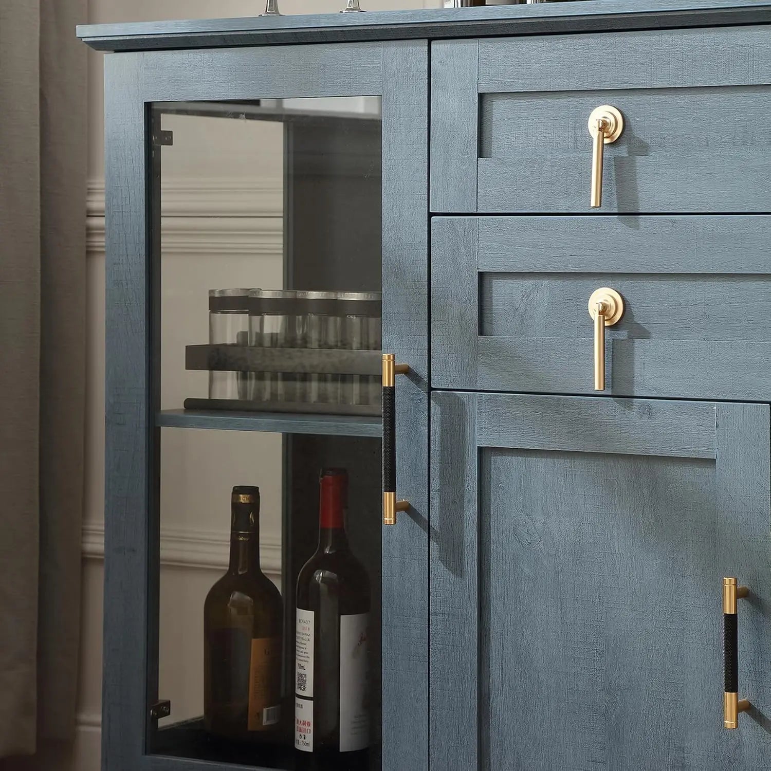 58.2'' Modern Sideboard with Storage, Accent Buffet Cabinet with 2 Glass Doors, Credenza with Two Drawers and Adjustable Shelves