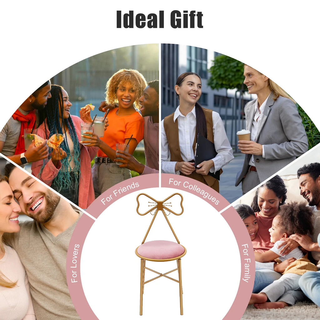 Deep Pink Makeup and Dressing Chair with Bow Shaped Backrest for Restaurants, Nail Salons/Parties