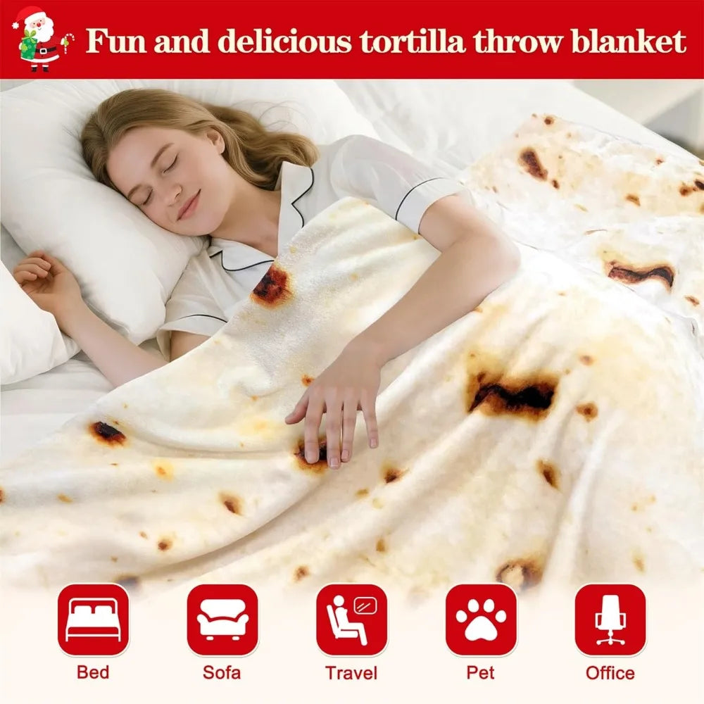 Mermaker 71" Tortilla Burrito Blanket – Soft Flannel Taco Throw for Adults Kids, Funny Food Gift for Women, Men, Teens,
