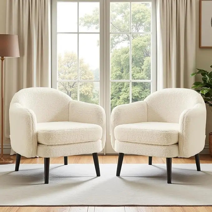 30.3" Wide Modern Barrel Accent Armchairs Set of 2 with Track Armrest, and Solid Wooden Legs