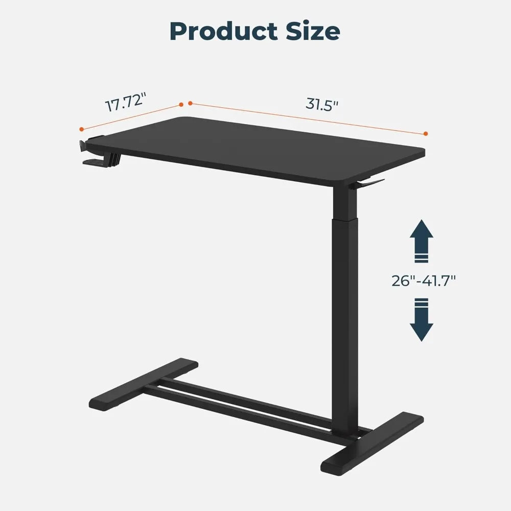 Adjustable Overbed Table with Hidden Wheels, Mobile Laptop Desk with Tray for Home Use