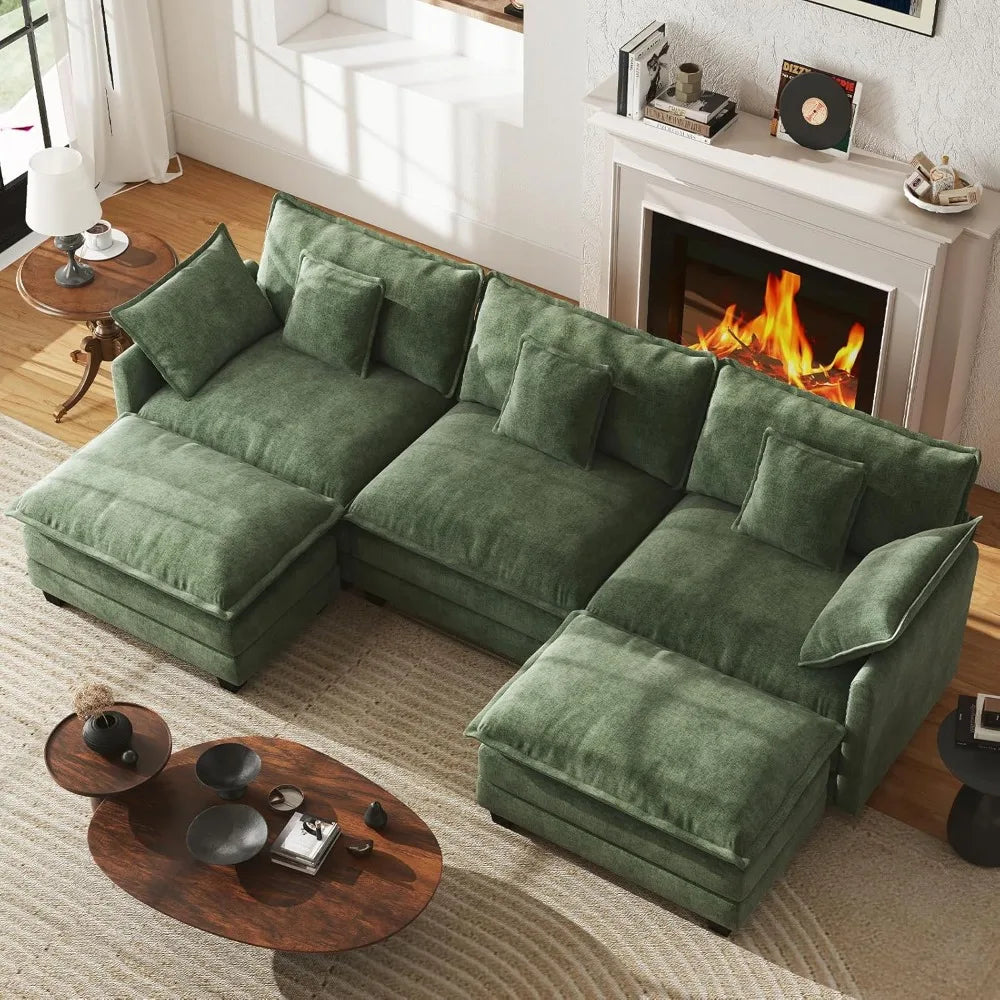 111.4” Modular Sectional Sofa, U Shape Cloud Couch , 2 Movable Ottomans, with Soft Pillows