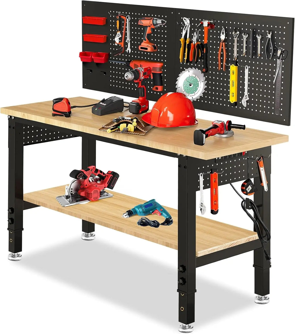 Customizable Adjustable Height Work Bench 48×24 Workbench for Garage with Under Table Shelf Heavy Duty