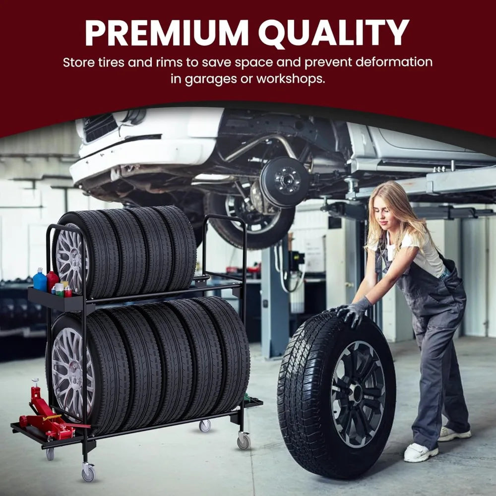 Garage Tire Storage Rack with Heavy-Duty Wheels and 5 Casters