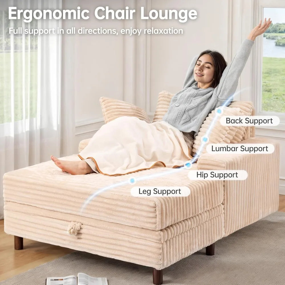54" Oversized Chaise Lounge Chair Indoor, Comfy Sofa Bed with Storage and Ottoman, Upholstered Reading Chairs, Cloud Couches