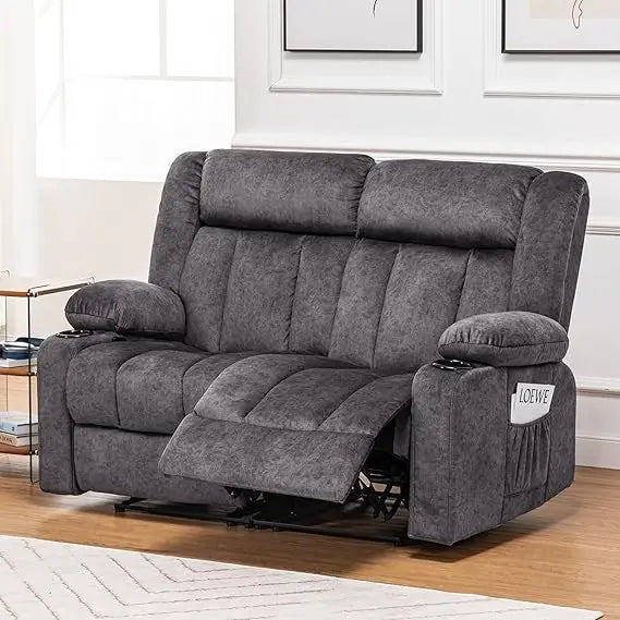 Manual Recliner Couch, Fabric Reclining Sofa Chair with Cup Holders, Upholstered Recliner Chair Set with Side Pockets Storage