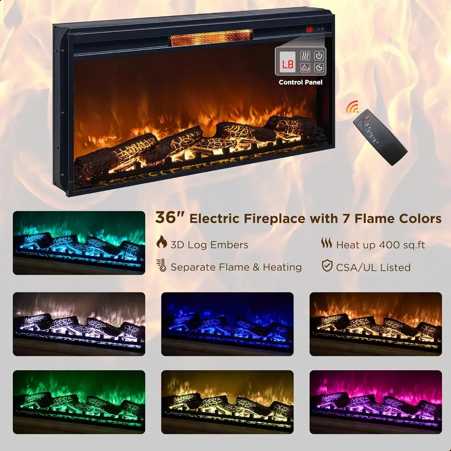 75” Fireplace TV Stand for 85" TV, Farmhouse Highboy Entertainment Center with 36” Electric Fireplace