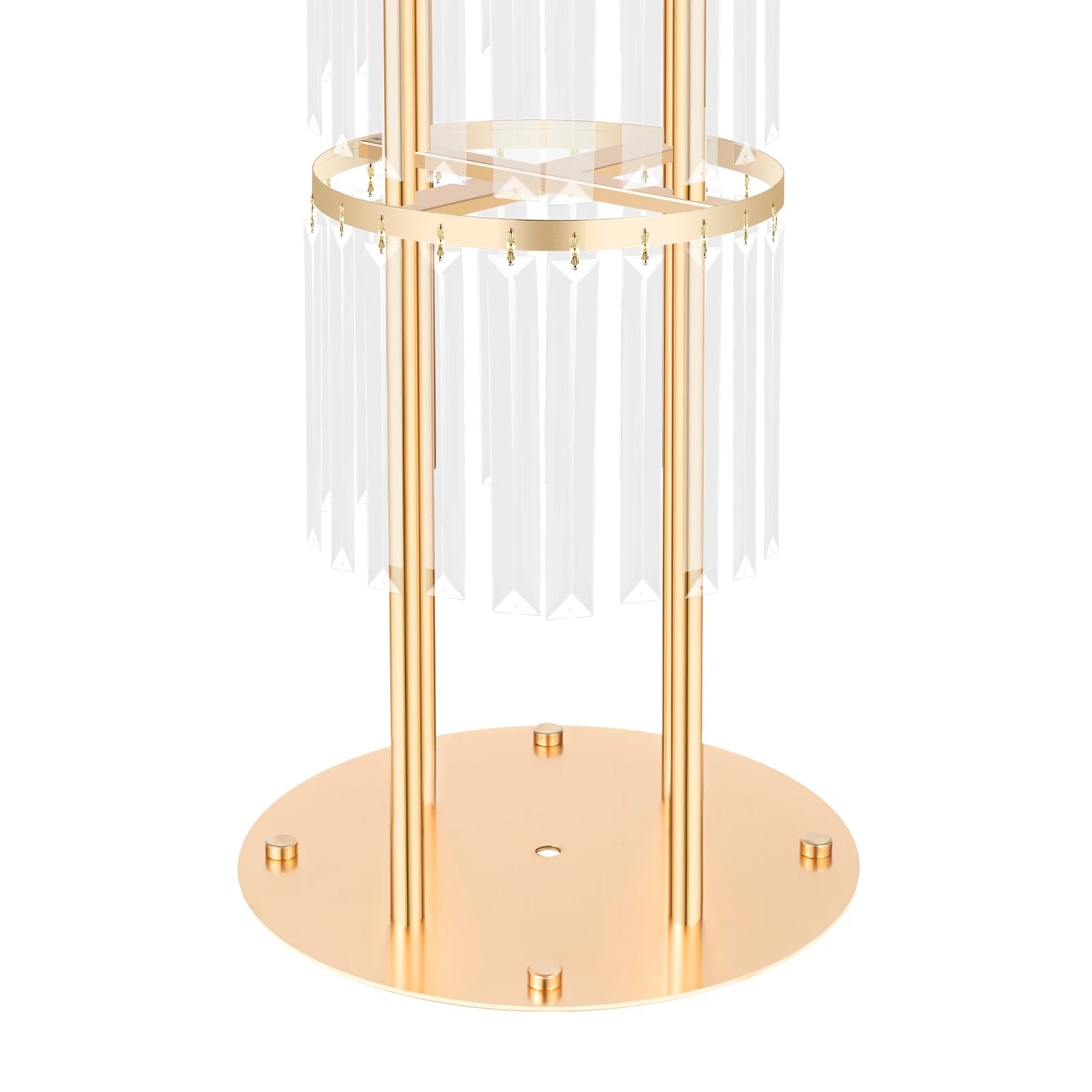 4 Tier Round Gold Electroplated Iron Crystal Flower Stand/ Freestanding 90cm Acrylic Floral Pedestal Holder/ Heavy 8kg Load Wedding Table Centerpiece Decor/ Easy Assemble/ Detachable Display Rack for Birthday/ Baby Shower/ Va