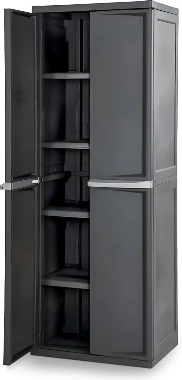 Lockable 4 Shelf Storage Cabinet, Adjustable Plastic Shelving Unit for Garage, Pantry, Basement Organizing
