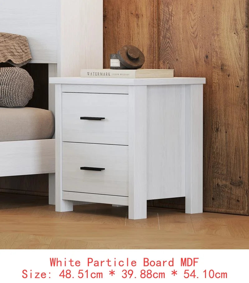 Vintage Queen Bedroom Set, 4 Pieces - Wooden Bed Frame, 2 Nightstands & 1 Dresser in White Finish