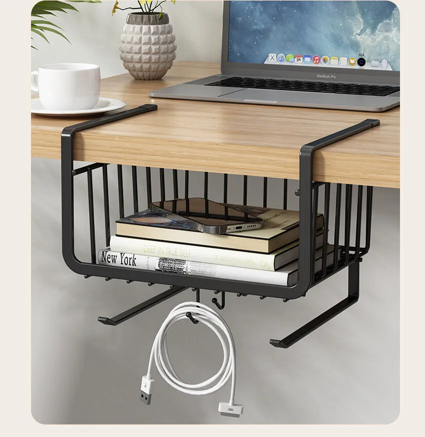 Kitchen Under Cabinet Basket Storage Shelf Tissue Cup Holder Closet Desk Hanging Rack Hollowed Pullout Drawer Sliding Basket