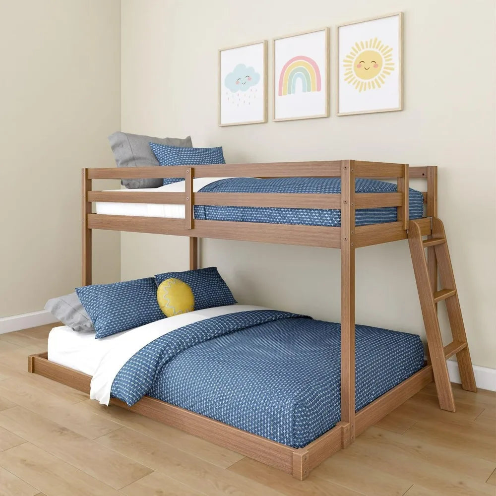 Grain & Grove Twin-Over-Full Bunk Bed for Kids with Ladder, Guardrail, and Slats, No Box Spring Needed