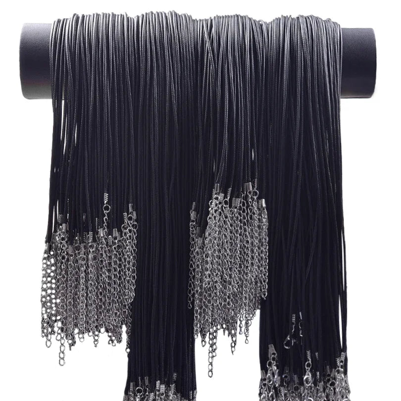 50/55/60cm Black Leather Rope Chain Necklace 10/20/30pcs/Lot Alloy Extended Chains Wax DIY Necklaces For Women Lobster Clasp
