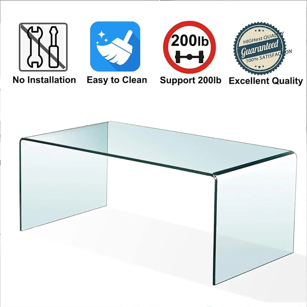 Glass Coffee Table for Living Room, Modern Tempered Decor, Easy to Clean and Safe Rounded Edges Clear Coffee Tables