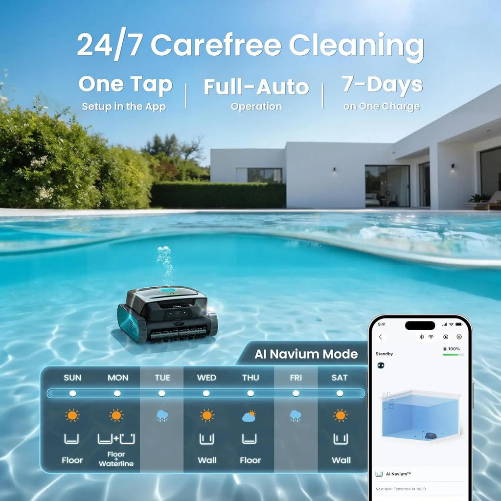 Scuba V3 AI Vision Cordless Robotic Pool Cleaner, Include Wireless Charging Dock, Smart Waterline Parking &, Custom