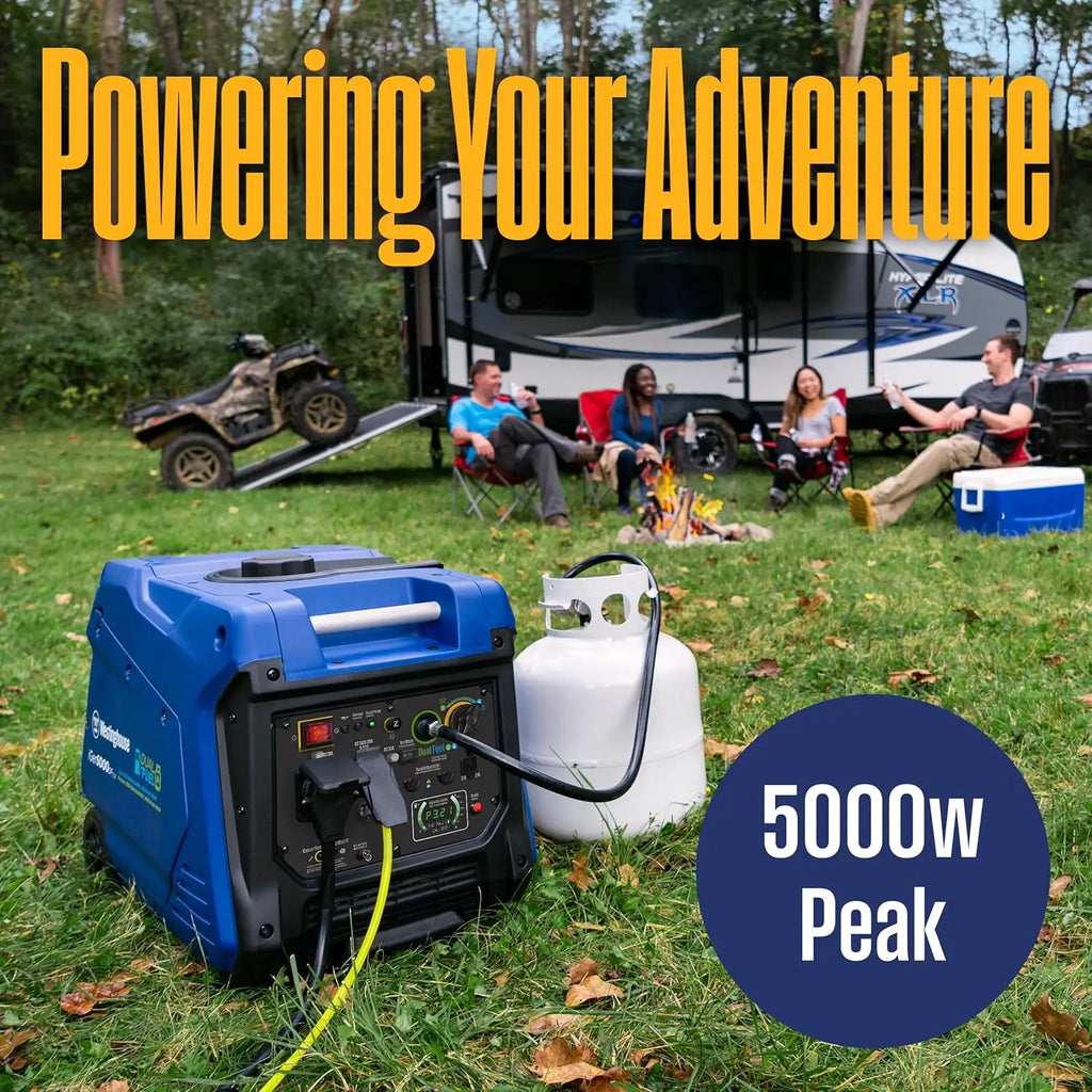 Westinghouse 5000W Dual Fuel Portable Inverter Generator with Quiet Operation, Wheel and Handle Kit, Gas and Propane Compatible,