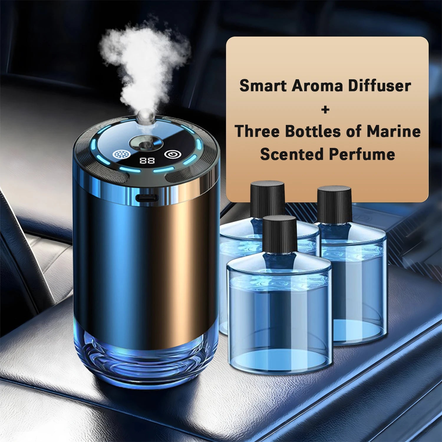 Car Diffuser Humidifier 5 Modes Car Humidifier Aromatherapy Diffusers Car Air Freshener USB Aromatherapy Essential Oil Air Freshener USB Cool Mist Mini Portable Diffuser For Car Home Office Bedroom with 3 Bottle Ocean Scent