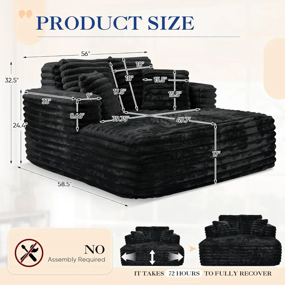 Oversized Chaise Lounge Indoor, Modern Plush Corduroy Fabric, Deep Seat Boneless Memory Foam, Sleeper, Chaise Lounge Sofa Chair