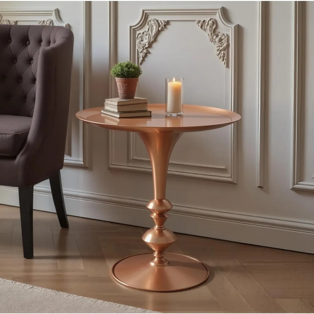 Small Round Gold End Table, 29.3 Height, Vintage Metal Accent, Art Deco Design, Multi-Functional Side Table for Living Room