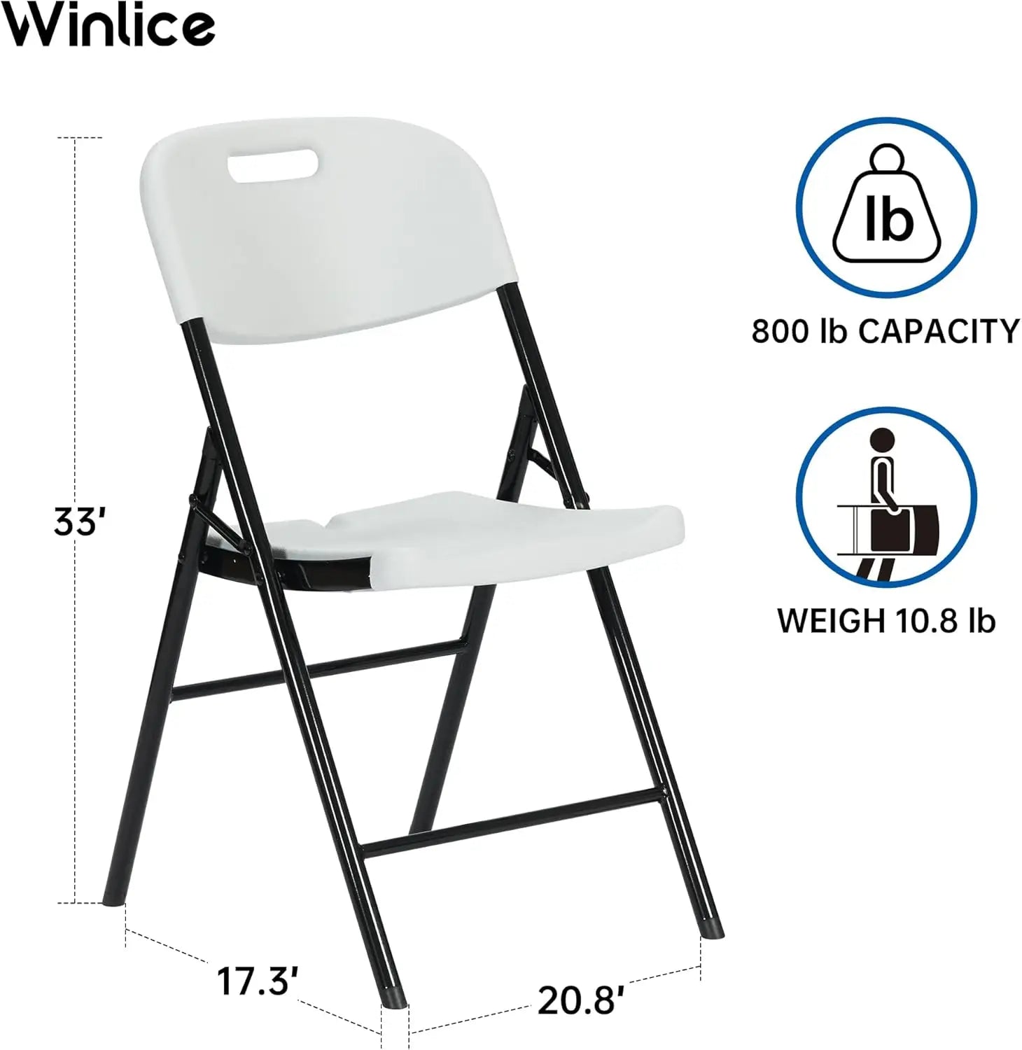 10 Pack Thicker 800 LBS White Folding Chairs, Commercial Grade Folding Chair, Foldable Chairs for Events