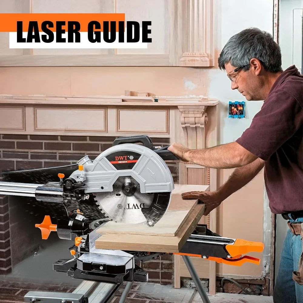 Sliding Compound Miter Saw with 3 Blades, 15A 10", Double Speed (4500 RPM & 3200 RPM), Bevel Cut (0°-45°) with Laser, Extension