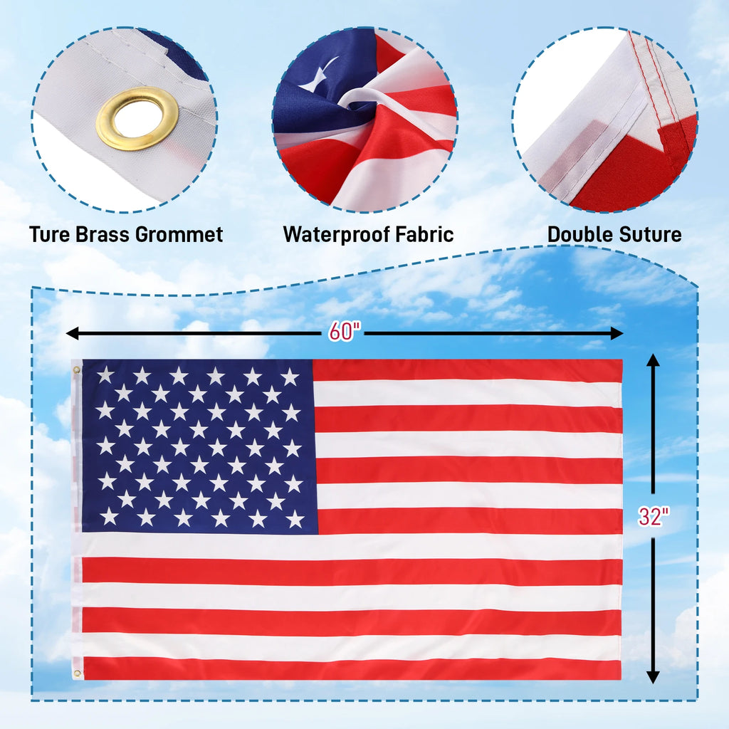 Telescopic Flag Pole Kit, 20FT Height Adjustable/ Heavy Duty Aluminum Flagpoles with 5x3 US Flag & Golden Ball Topper for Yard/ House Ground Residential Commercial