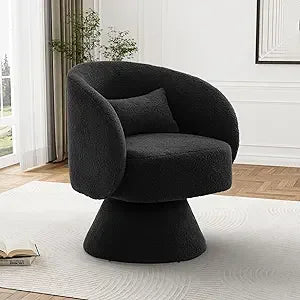 Swivel Barrel Chair, 360 Degree Modern Small Round Boucle Sherpa Swivel