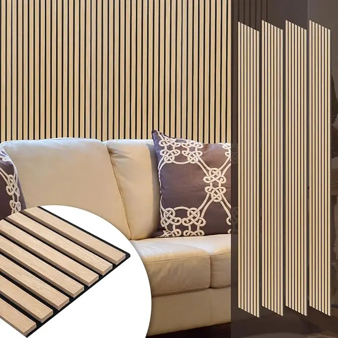 Wood Panels for Wall and Ceiling - 108 x 11 Inch Wood Slat Acoustic Panels 4 PCS - Modern Sound Absorbing Wall Panels