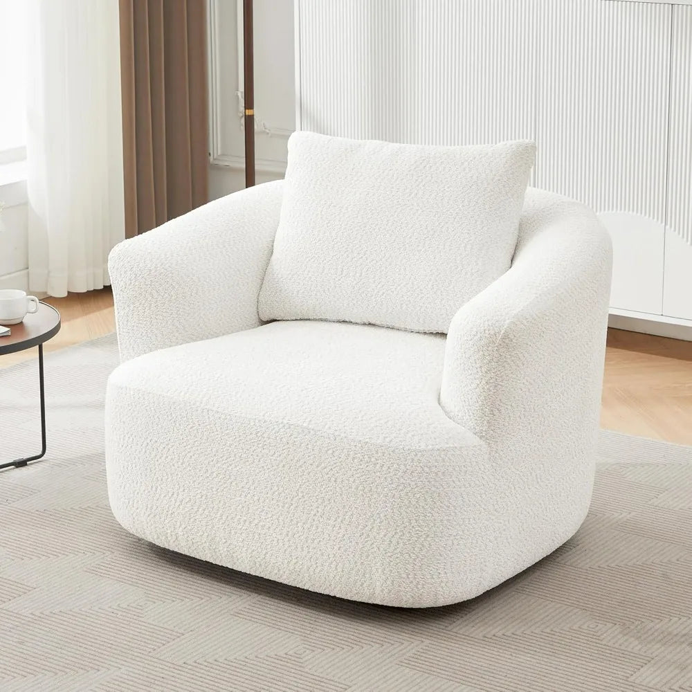 Contemporary 360-Degree Chenille Swivel Chair with Pillow and Armrest