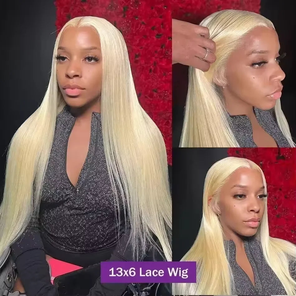 36 Inches 613 Blonde Straight Transparent Lace Front Wig/ Human Hair/ 200 Density 13x6 HD Lace Frontal Wig For Women