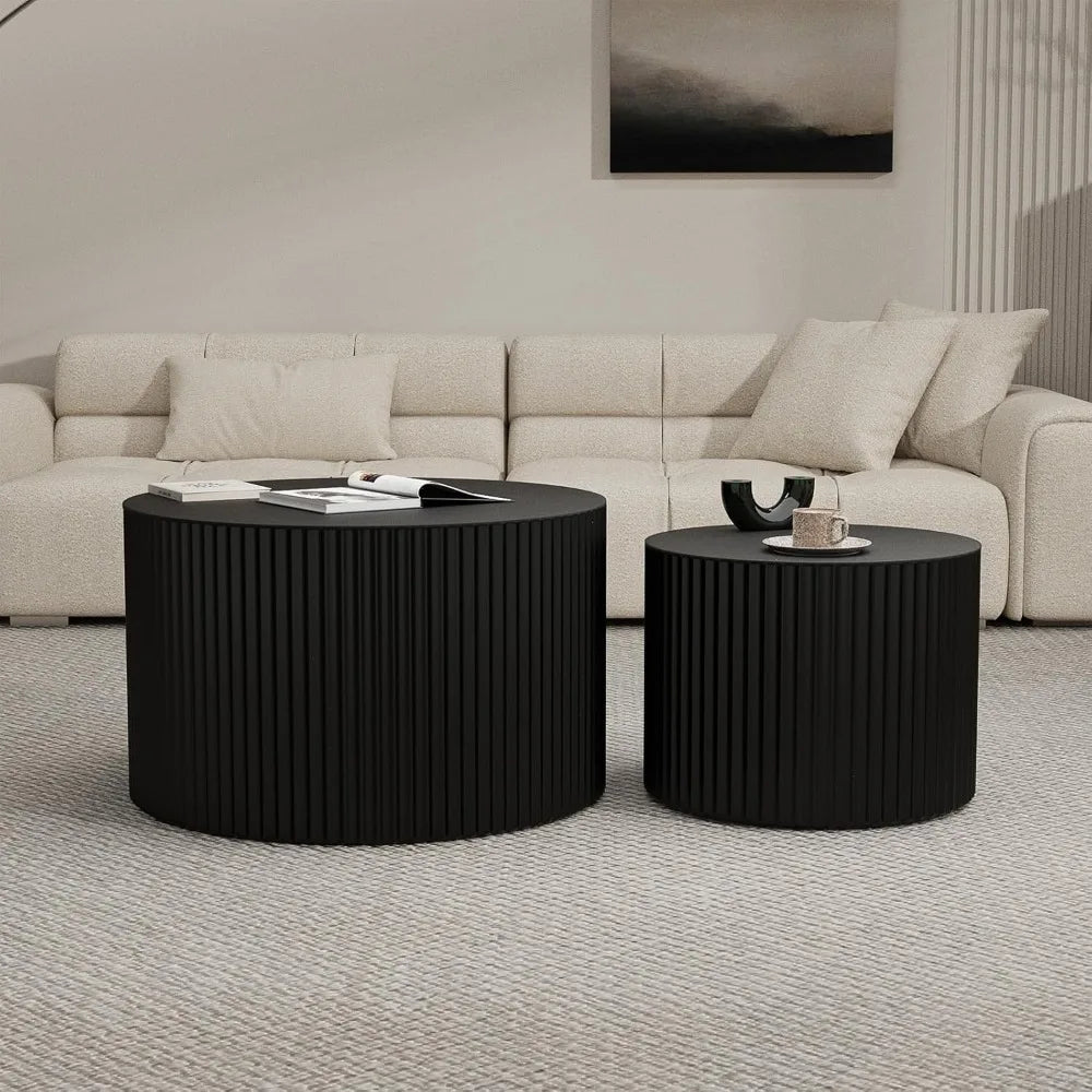Modern Circle Nesting Coffee Table Set - Handcrafted Drum Style Tables for Living Room