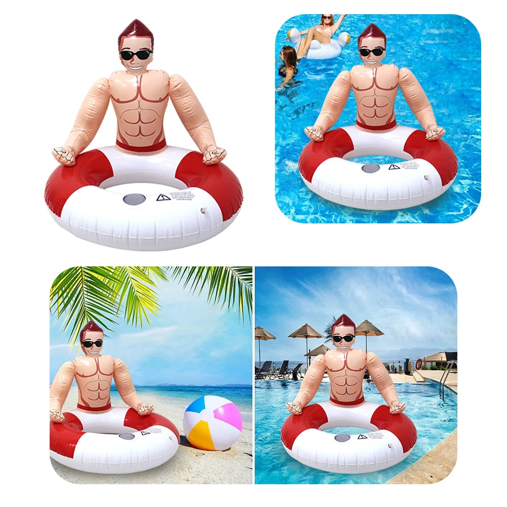 Muscle Men Blow Up Swim Tube Leakproof Swimming Rings Floaties with Cup Holder PVC Pool Floats for Kids Youth Adults