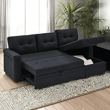 Modern 86" L-Shaped Sectional Sofa with Reversible Chaise, Storage, and Pull-Out Sleeper Bed for Living Rooms and Apartments