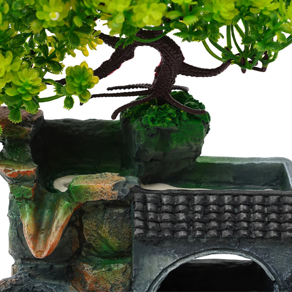 Tabletop Fountain Ornament, Tabletop Fountain, Flowing Water Resin Decor, Imitation Rock Bonsai, Durable Desktop Water Feature, Nature Style, 110V US Plug, Indoor /Office/ Living Room Decoration, Hand-Carved Simulation Plant