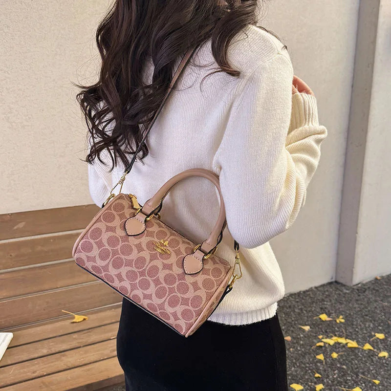Mini Vintage Boston Bag - Women's Quilted Pillow Shoulder Bag, Retro Monogram Crossbody Purse & Stylish Handheld Bag