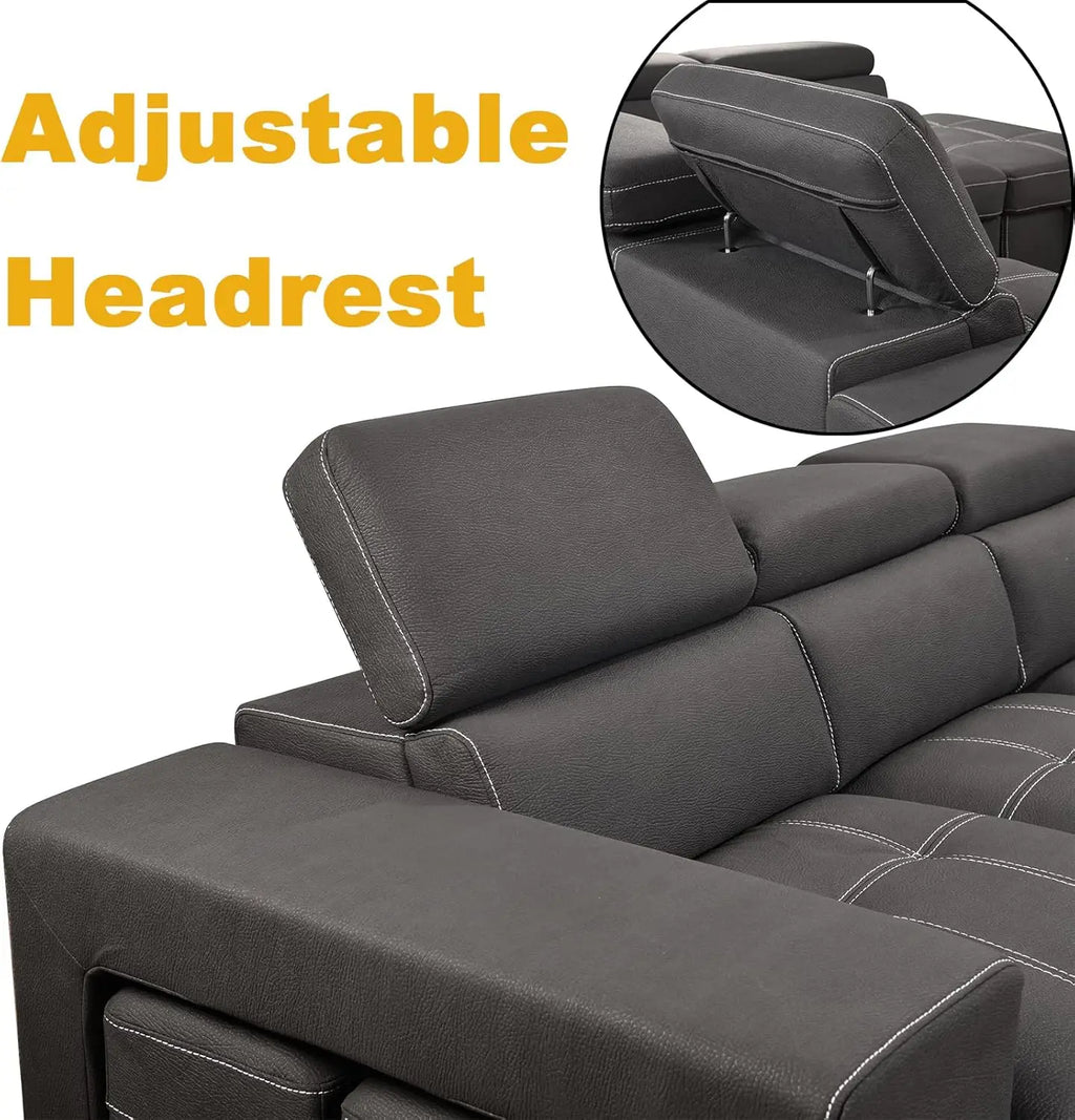 Microfiber Sectional Sleeper Sofa Couch Pull Out Bed with Right Facing Chaise, 5 Seats L Shaped Sectional Sofa Couch