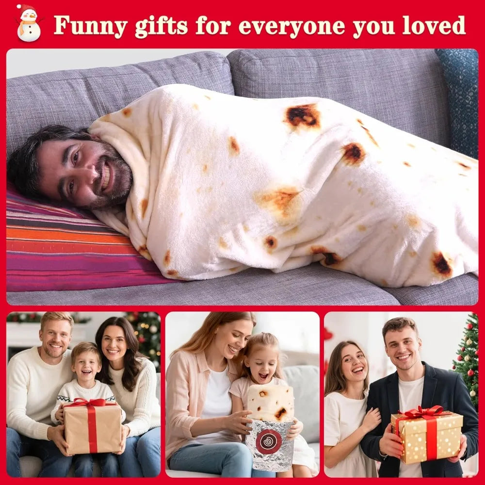Mermaker 71" Tortilla Burrito Blanket – Soft Flannel Taco Throw for Adults Kids, Funny Food Gift for Women, Men, Teens,