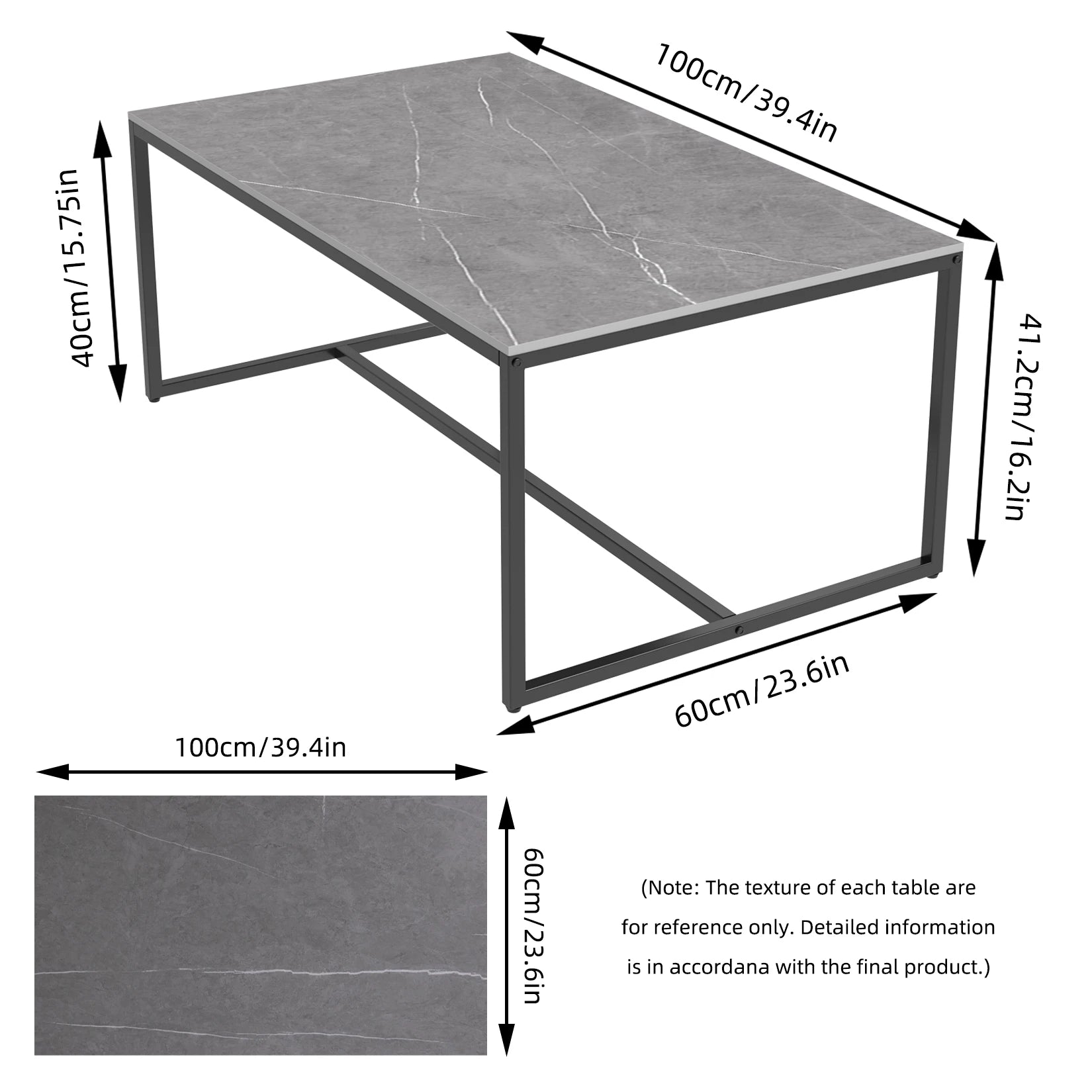 LUVODI Rectangle Living Room Coffee Table Sofa Side Table with White Black Grey Marble Tabletop