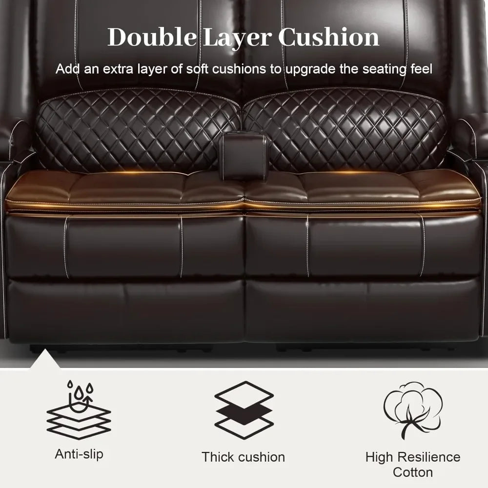Adult Dual-Tier Faux Leather Reclining Loveseat with Detachable Armrest