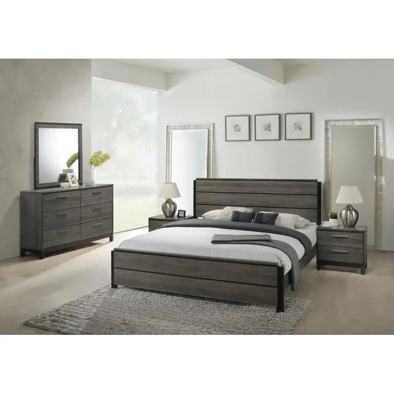 5-Piece King Size Bedroom Set in Antique Grey Wood