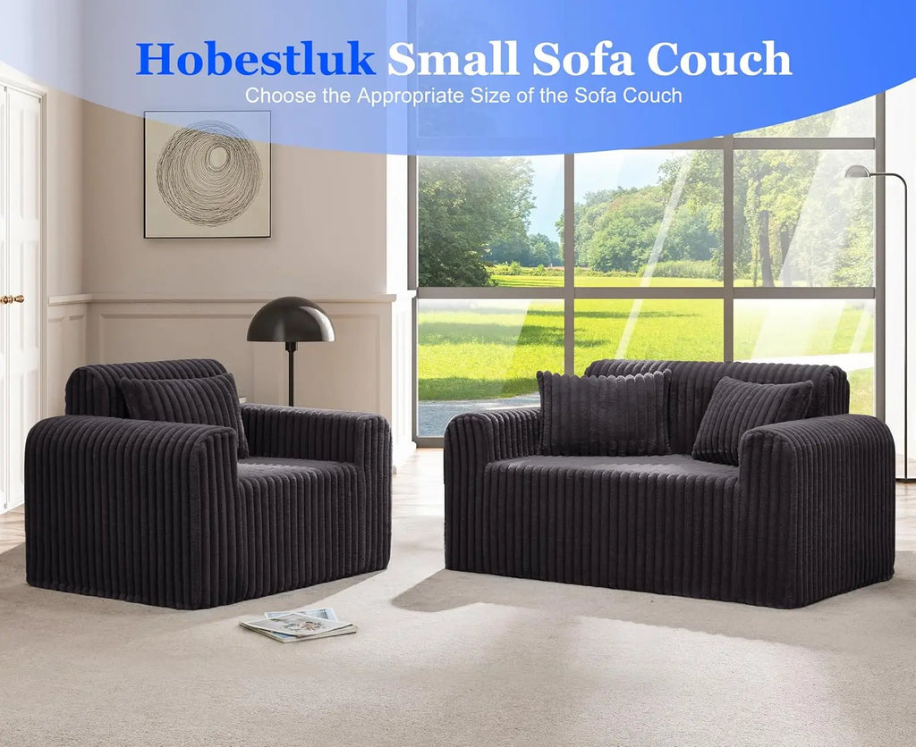 Couch Sofa 2-Seater Foam Sofa Loveseat for Small Spaces Comfy Sofas with Removable Cover Furry Couch with Pillow