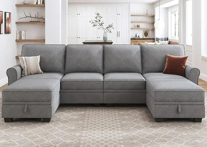 Storage-Enabled Convertible Sectional Sofa with 6 Seats and Reversible Chaise for U-Shaped Living Room Arrangement