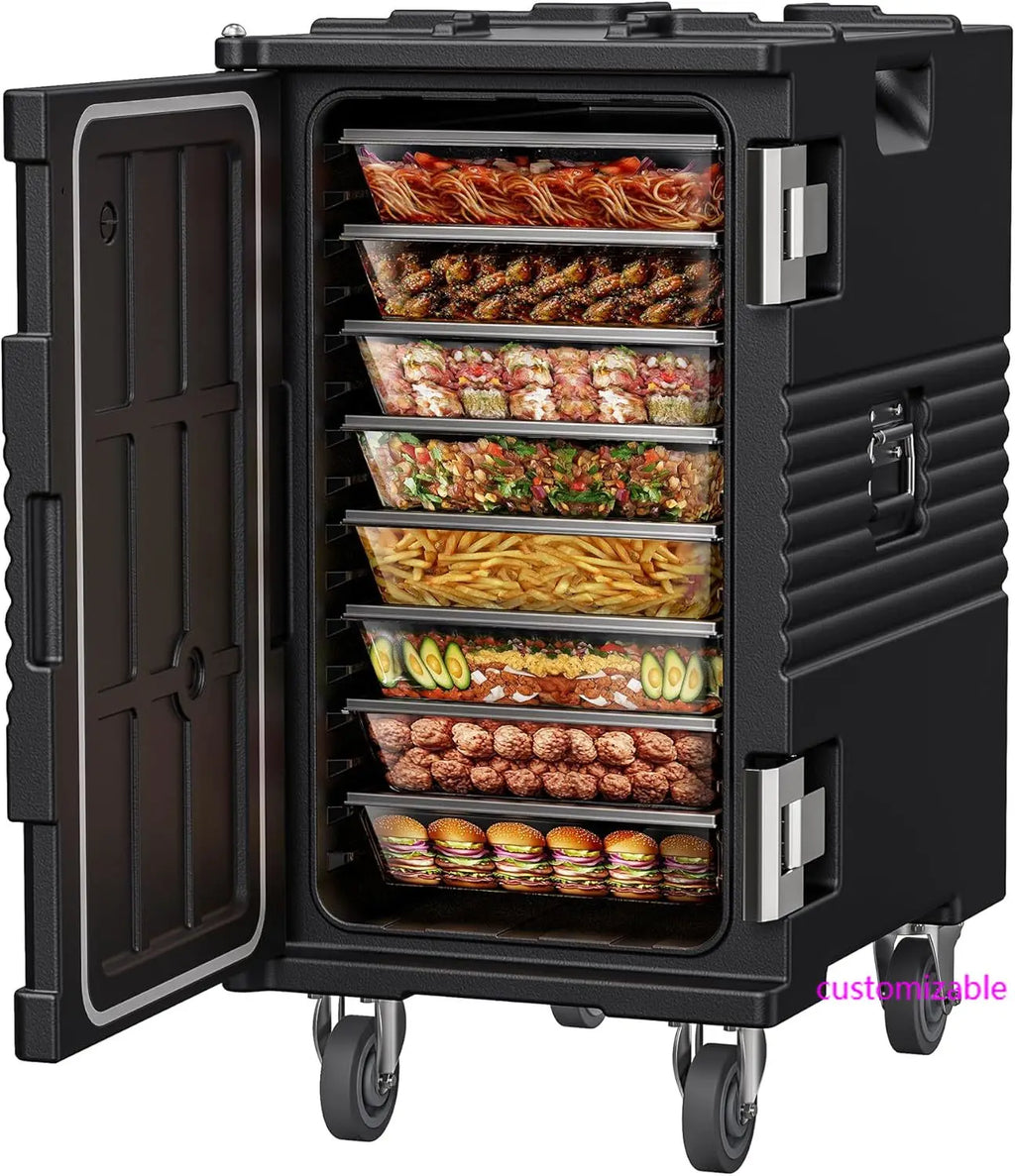 127QT Insulated Food Carrier with Swivel Casters, Stainless Steel Latch and Door Shaft, Suitable for 8 Full-Size Trays