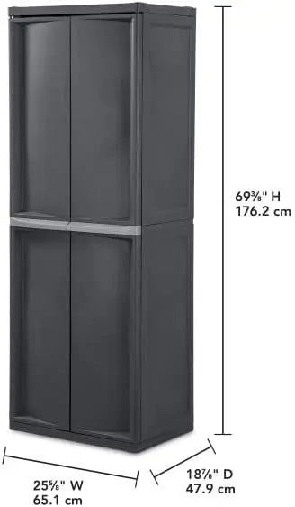 Lockable 4 Shelf Storage Cabinet, Adjustable Plastic Shelving Unit for Garage, Pantry, Basement Organizing