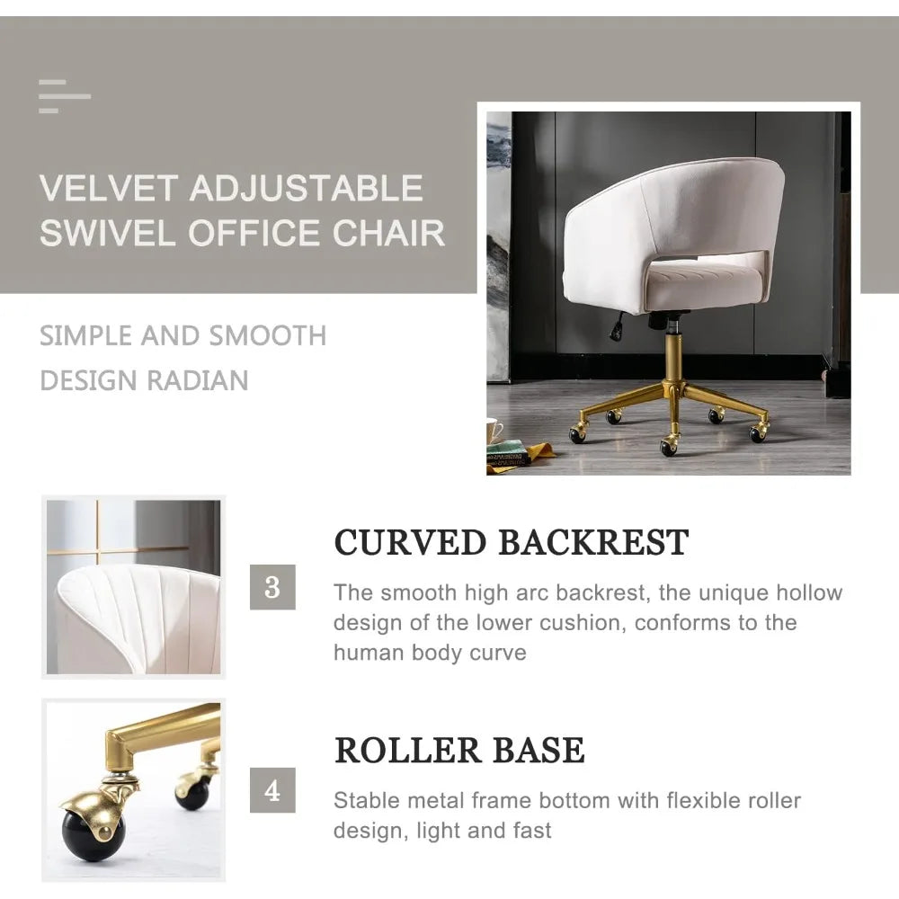 Luxurious Velvet Executive Chair with Modern Gold Accents, Ideal for Home Office, Living Spaces, and Vanity Areas